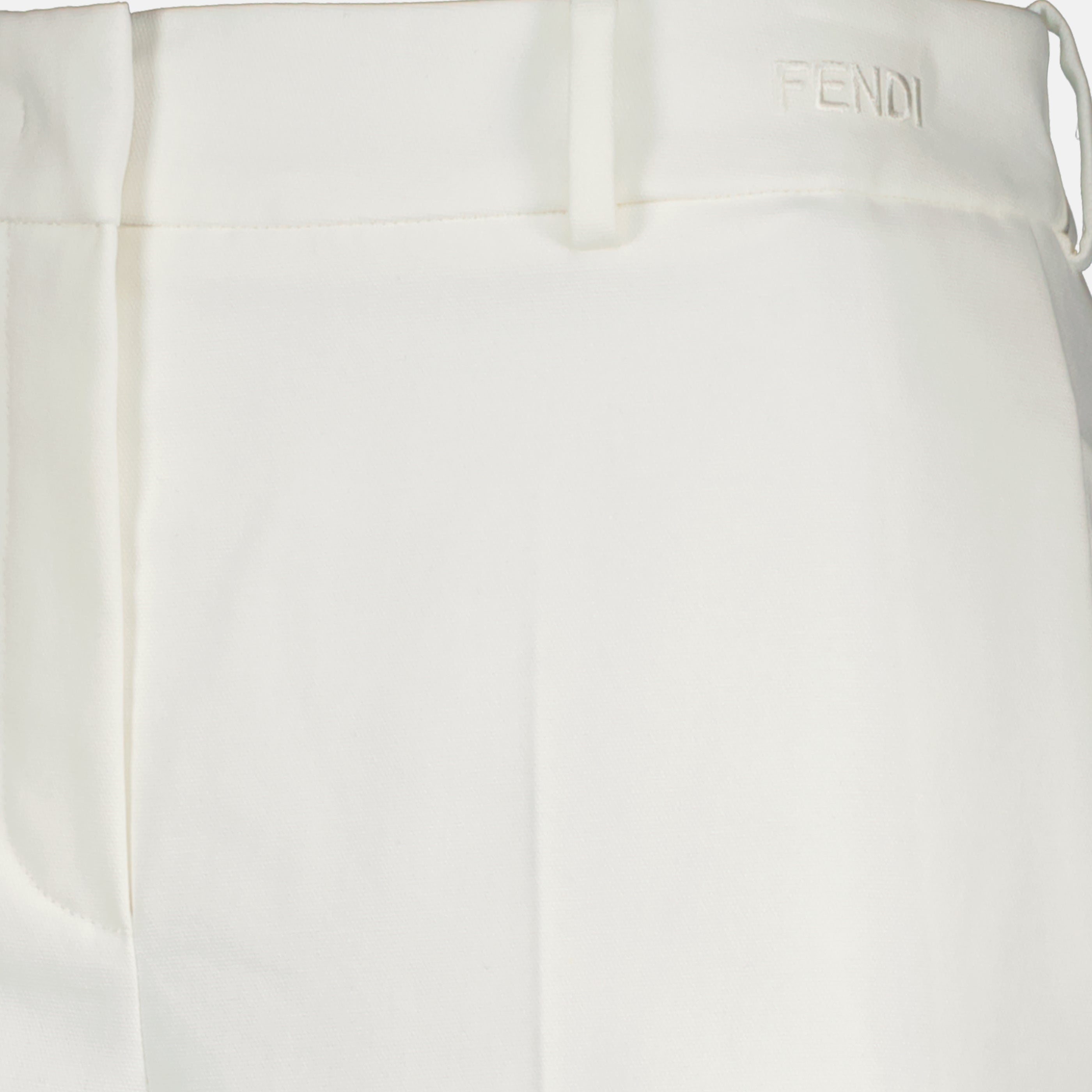Pantalons Pantalon blanc en toile de coton Fendi Blanc Femme