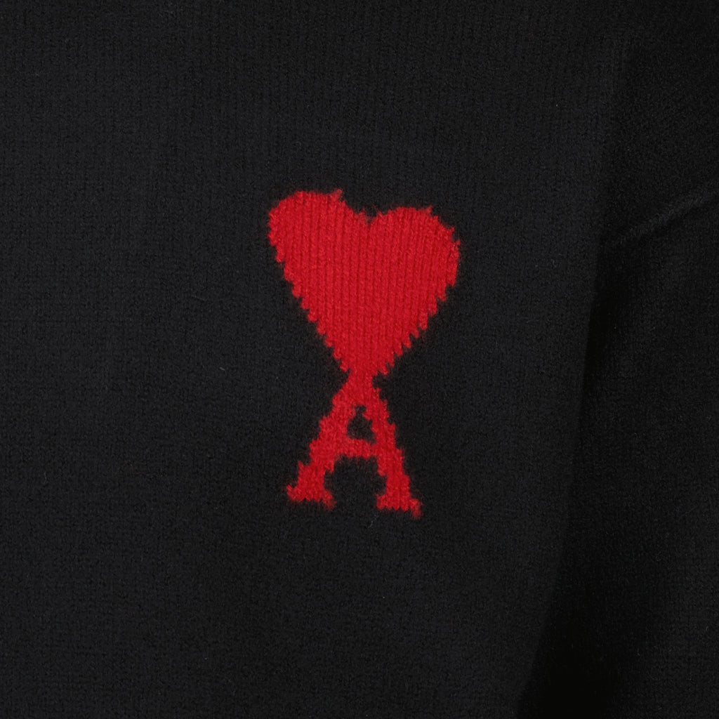 Image of the AMI black heart sweater from the brand Ami PARIS for Unisex - Spring-Summer Season 2026 - Detailed View_2