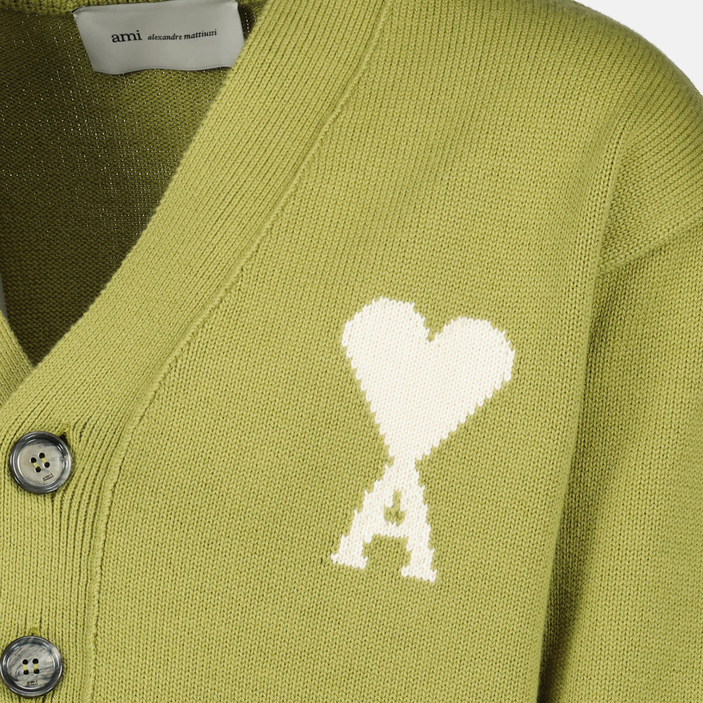 Image de l'article Cardigan AMI de coeur vert de la marque Ami PARIS pour Unisex - Saison Printemps-Été 2026 - Vue détaillée_1