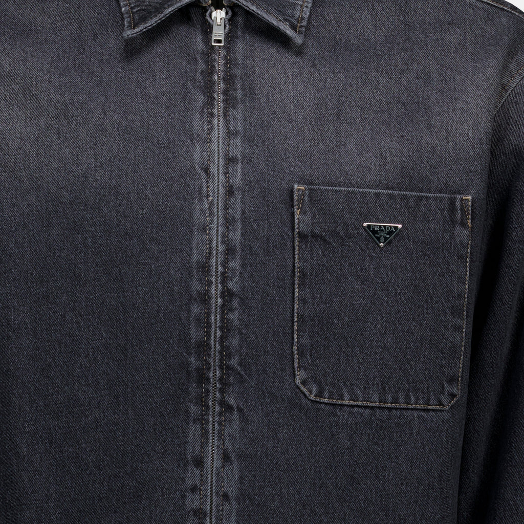 Chemises Schwarzes Denim-Hemd Prada Noir Homme