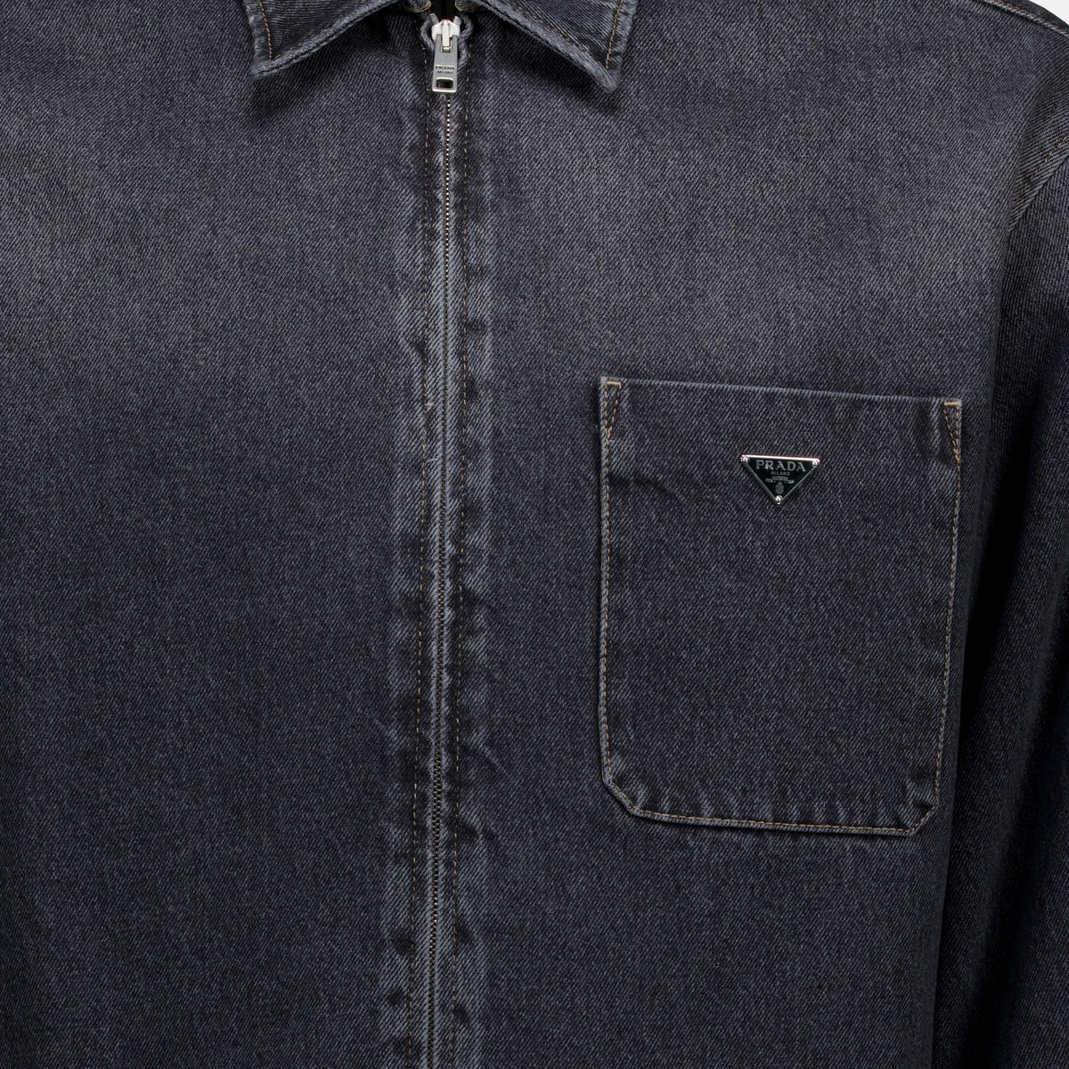Chemises Schwarzes Denim-Hemd Prada Noir Homme