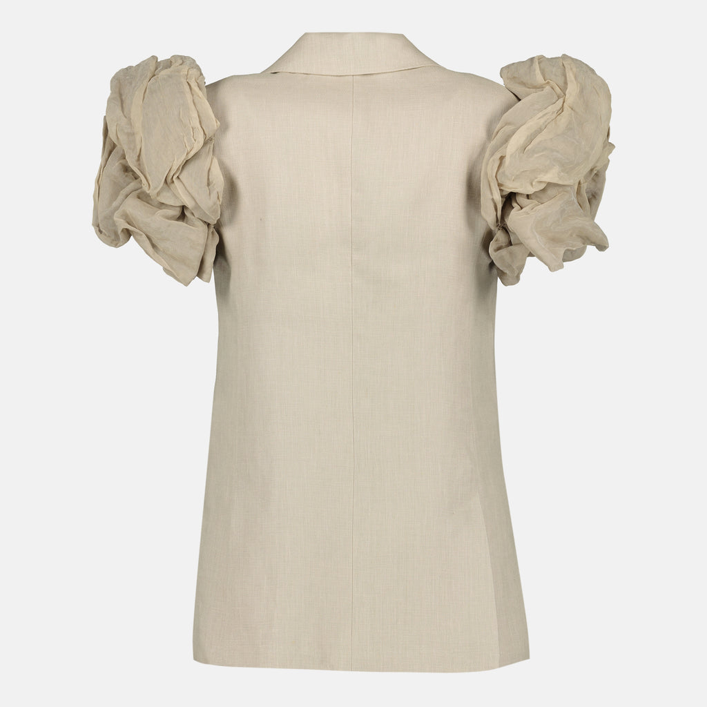 Imagem do artigo Casaco sem mangas de linho bege com folhos da marca Max Mara para Senhora - Temporada Primavera-Verão 2026 - Vista Traseira