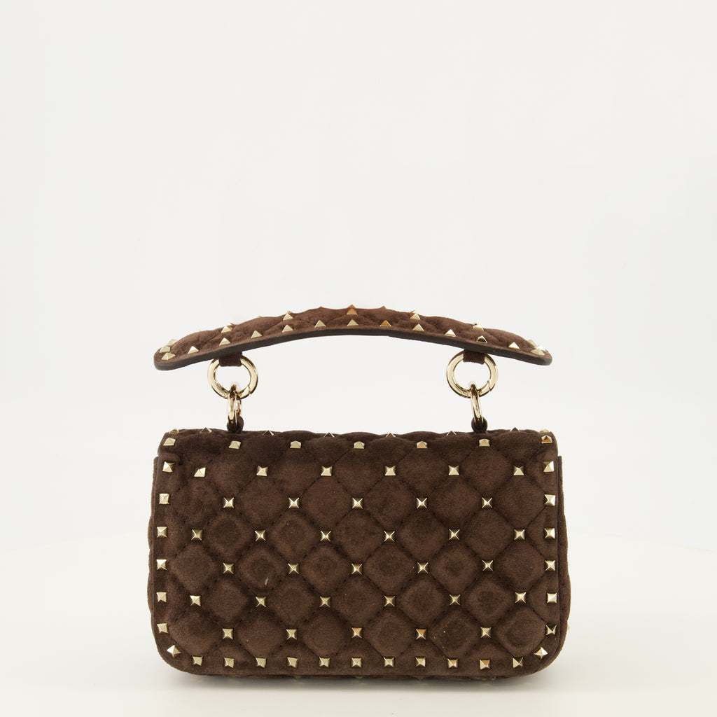 Sacs à main et épaule Petit sac Rockstud Spike en daim marron Valentino Garavani Marron Femme