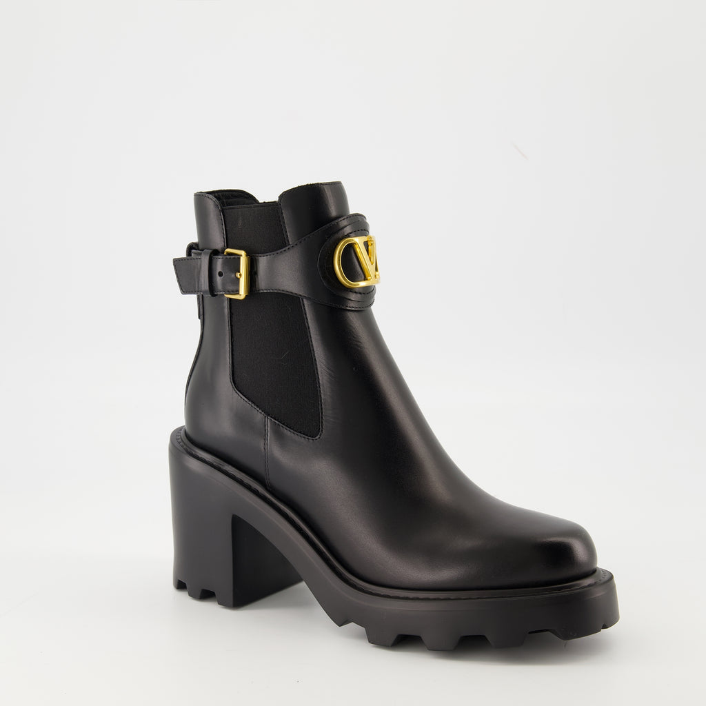 Image of the Valentino Garavani Women's Beatle Heeled Boots - Fall-Winter 2025 - Three-Quarter Front Right View