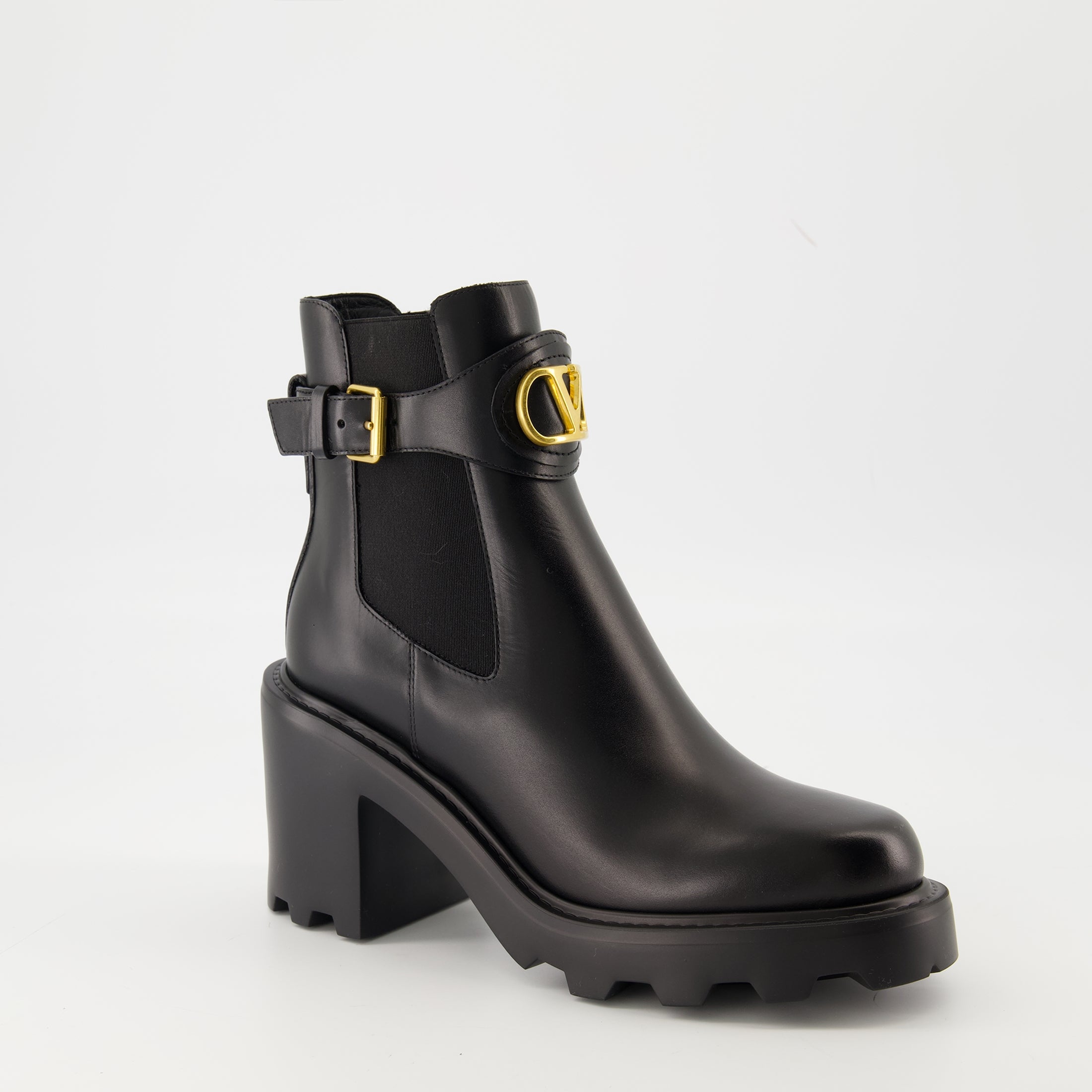 Bottines Bottines Beatle VLogo en cuir noir Valentino Garavani Noir Femme