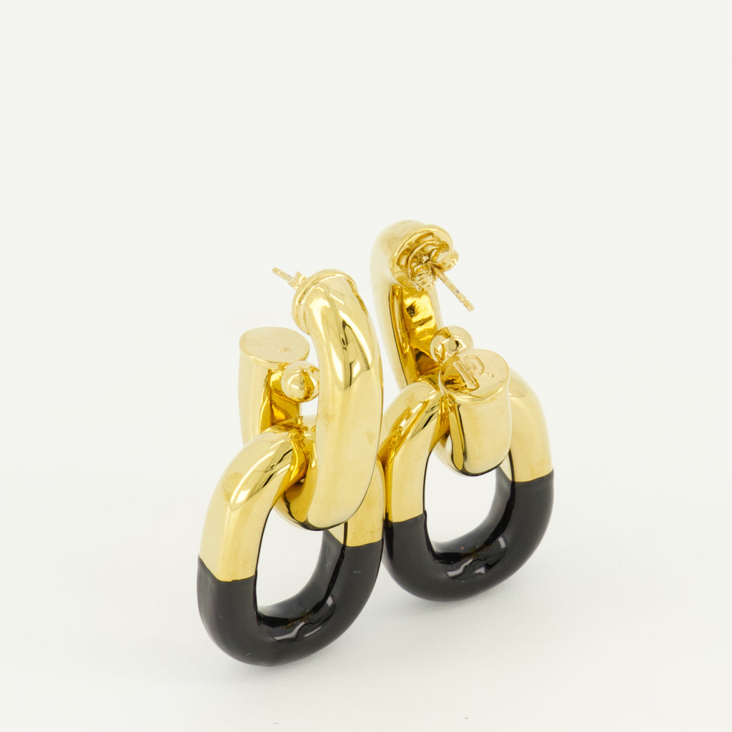 Image of the Rabanne XL Link black and gold earrings for women - Spring-Summer 2026 - Detailed View 2