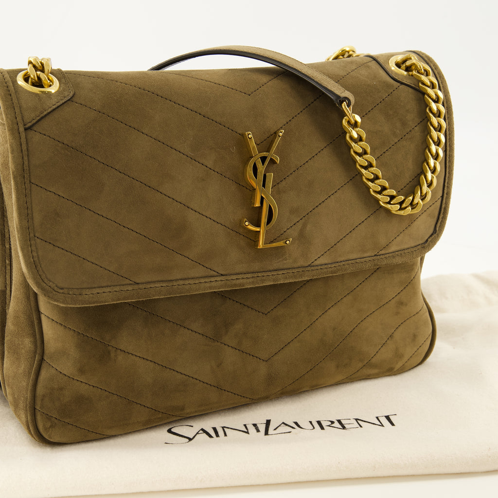 Sacs à main et épaule Borsa in Camoscio Niki Tripouch in Khaki Saint Laurent Kaki Femme