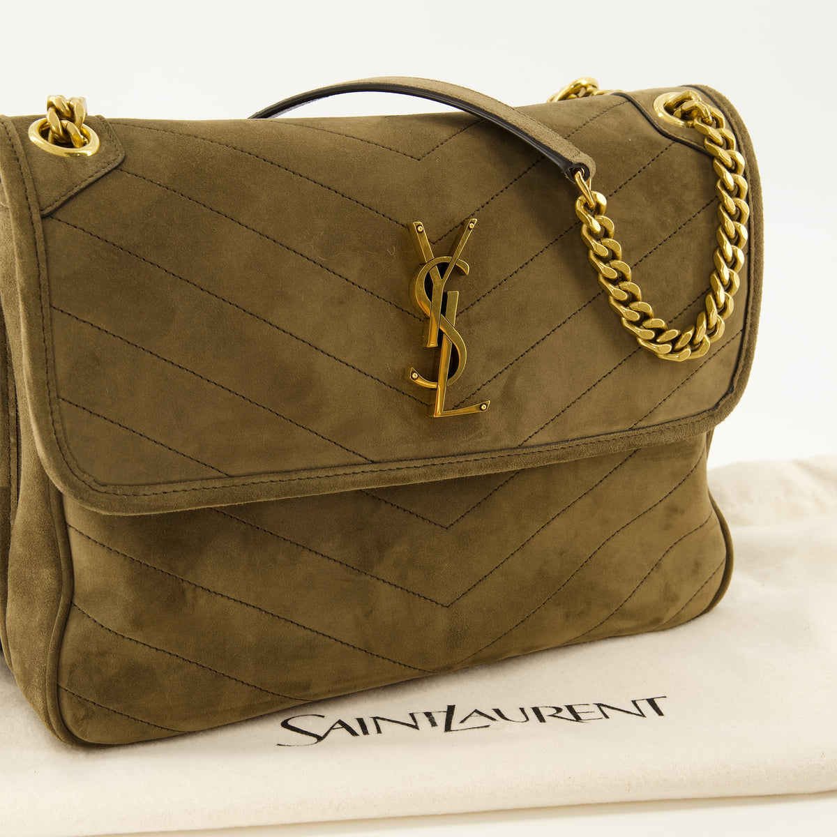 Sacs à main et épaule Borsa in Camoscio Niki Tripouch in Khaki Saint Laurent Kaki Femme