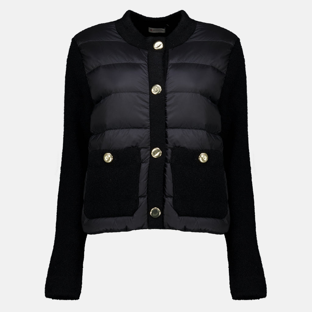 Vestes Schwarzer Bi-Material Cardigan Moncler Noir Femme