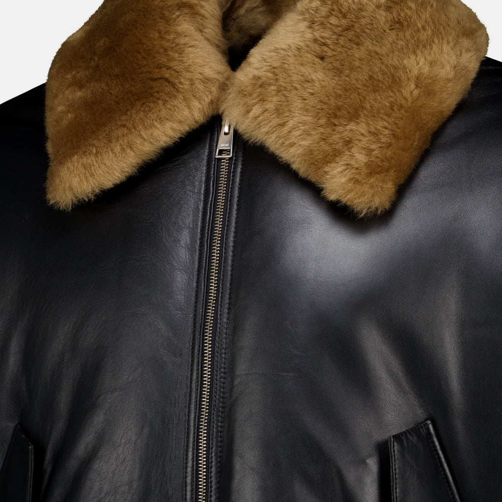 Manteaux Black Padded Leather Jacket Ami PARIS Noir Unisexe