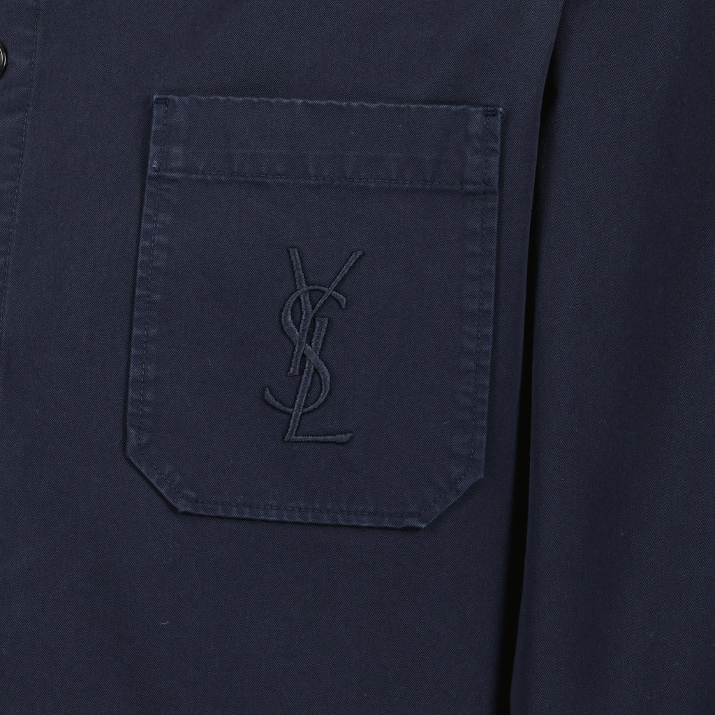 Immagine della camicia overshirt in cotone blu navy di Saint Laurent per uomo - Stagione Primavera-Estate 2026 - Vista Dettagliata 1