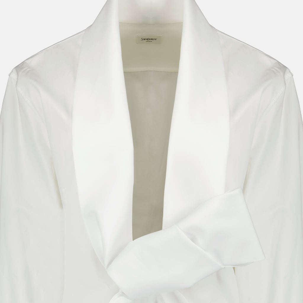 Chemises Camisa de Gravata Borboleta em Popeline Branco Saint Laurent Blanc Femme