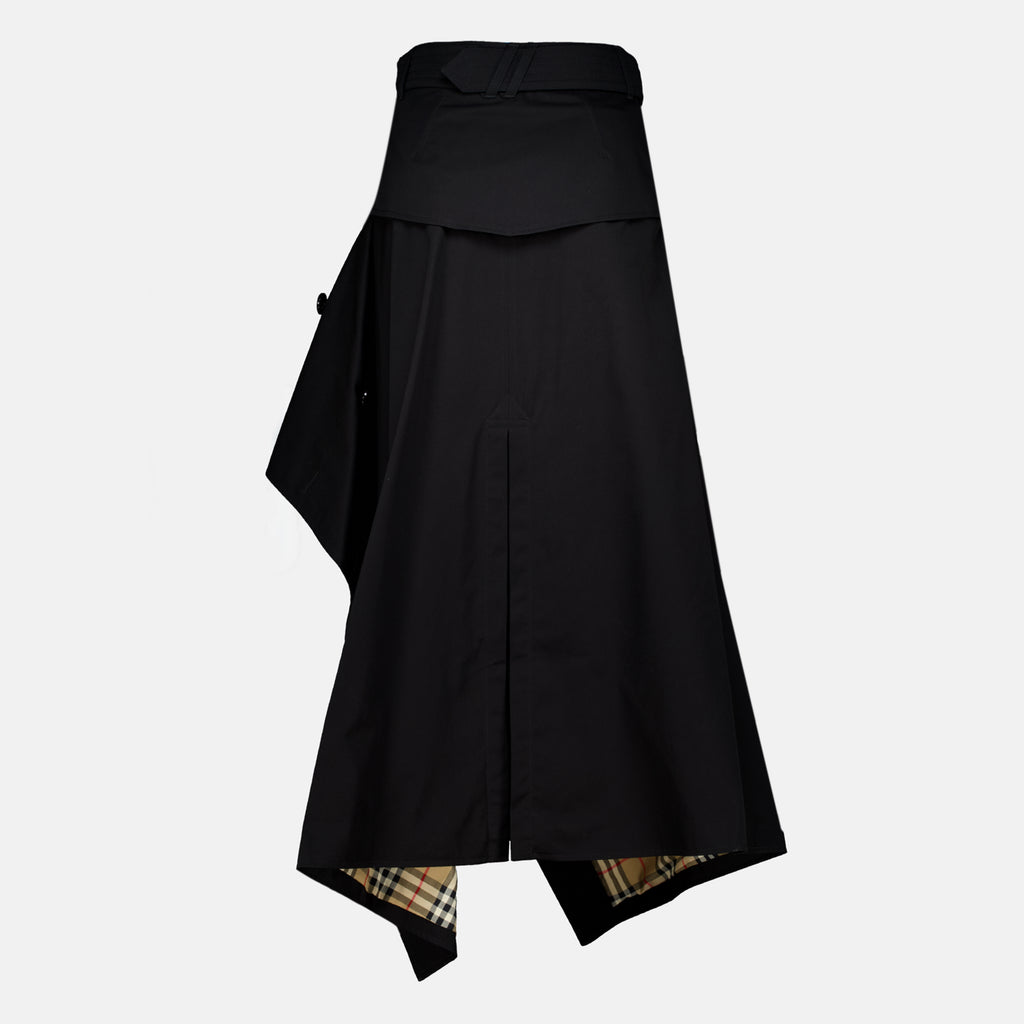 Jupes 블랙 가바딘 비대칭 트렌치 스커트 Burberry Noir Femme