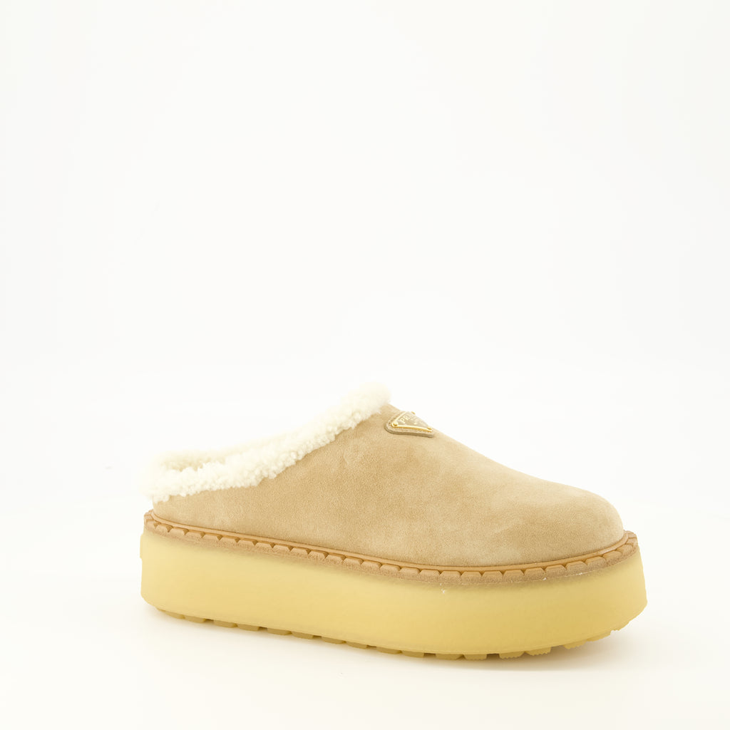 Chaussures ouvertes Mules de Camurça Bege Prada Beige Femme