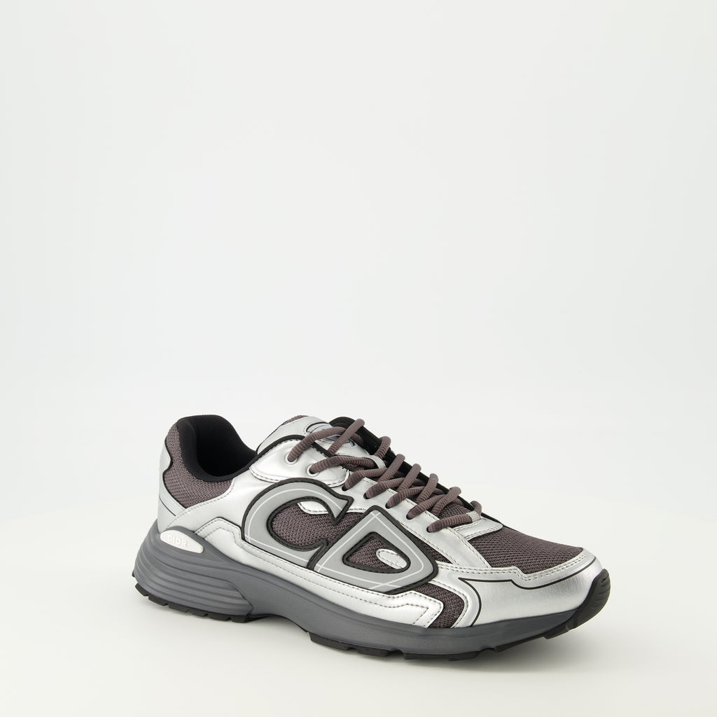 Bild des B30 Sneakers in Grau und Schwarz von Dior für Herren - Herbst-Winter-Saison 2025 - Dreiviertelansicht von vorne rechts