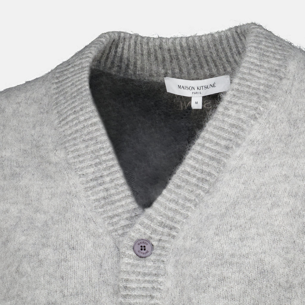 Maille Cardigan effet délavé gris Maison Kitsune Gris Homme