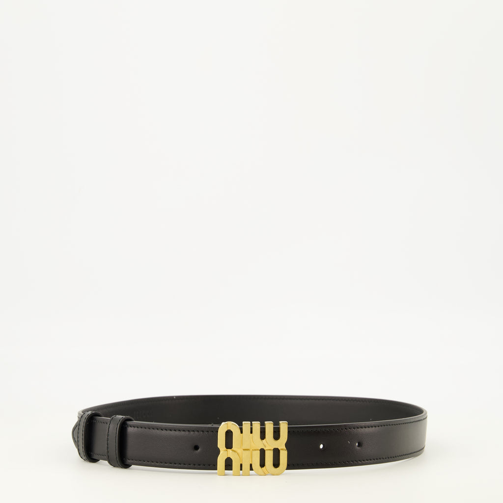 Ceintures Cinto de Couro Preto Miu Miu Noir Femme