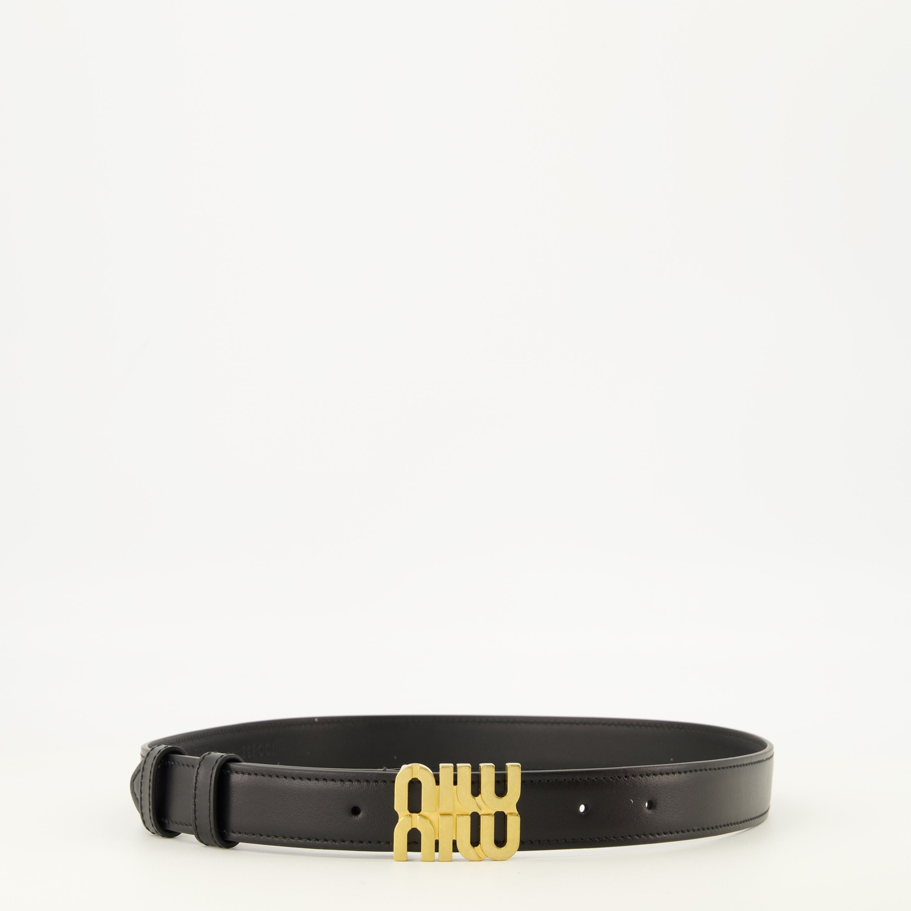 Ceintures Cinto de Couro Preto Miu Miu Noir Femme