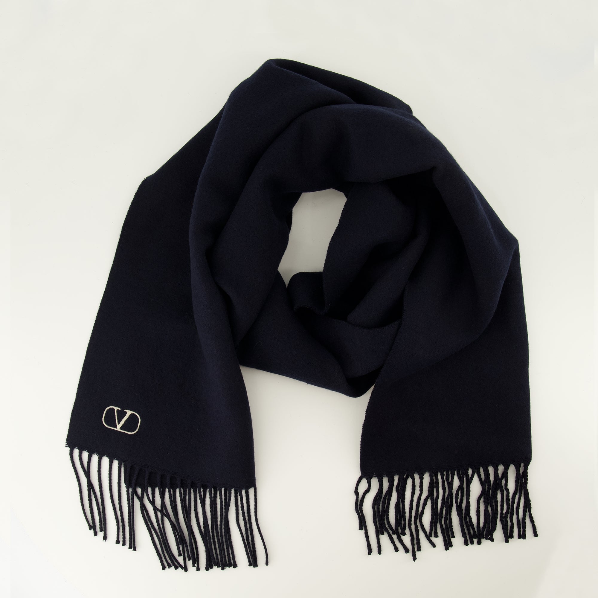 Écharpes, foulards et gants 네이비 블루 VLogo 울 스카프 Valentino Garavani Bleu foncé Homme