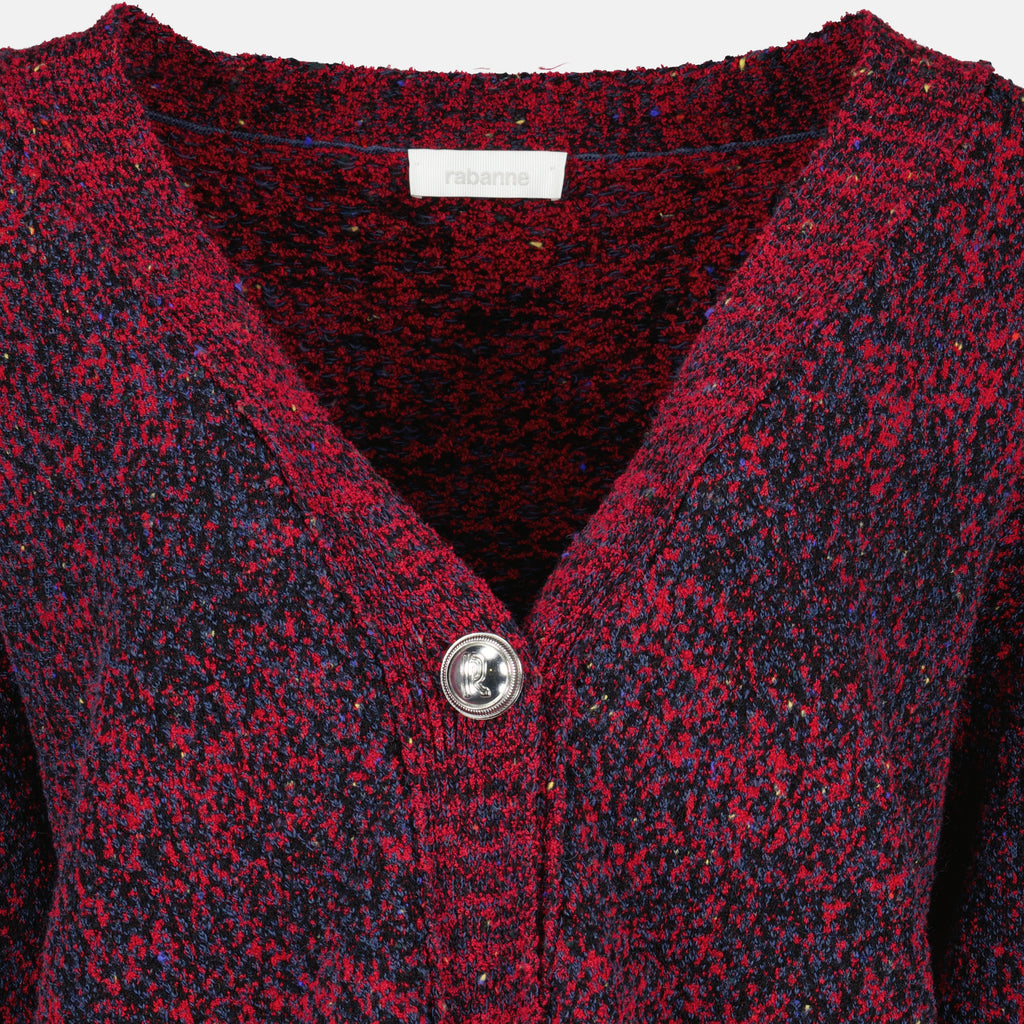 Immagine del cardigan rosso in cotone effetto tweed di Rabanne per donna - Stagione Primavera-Estate 2026 - Vista Dettagliata_1