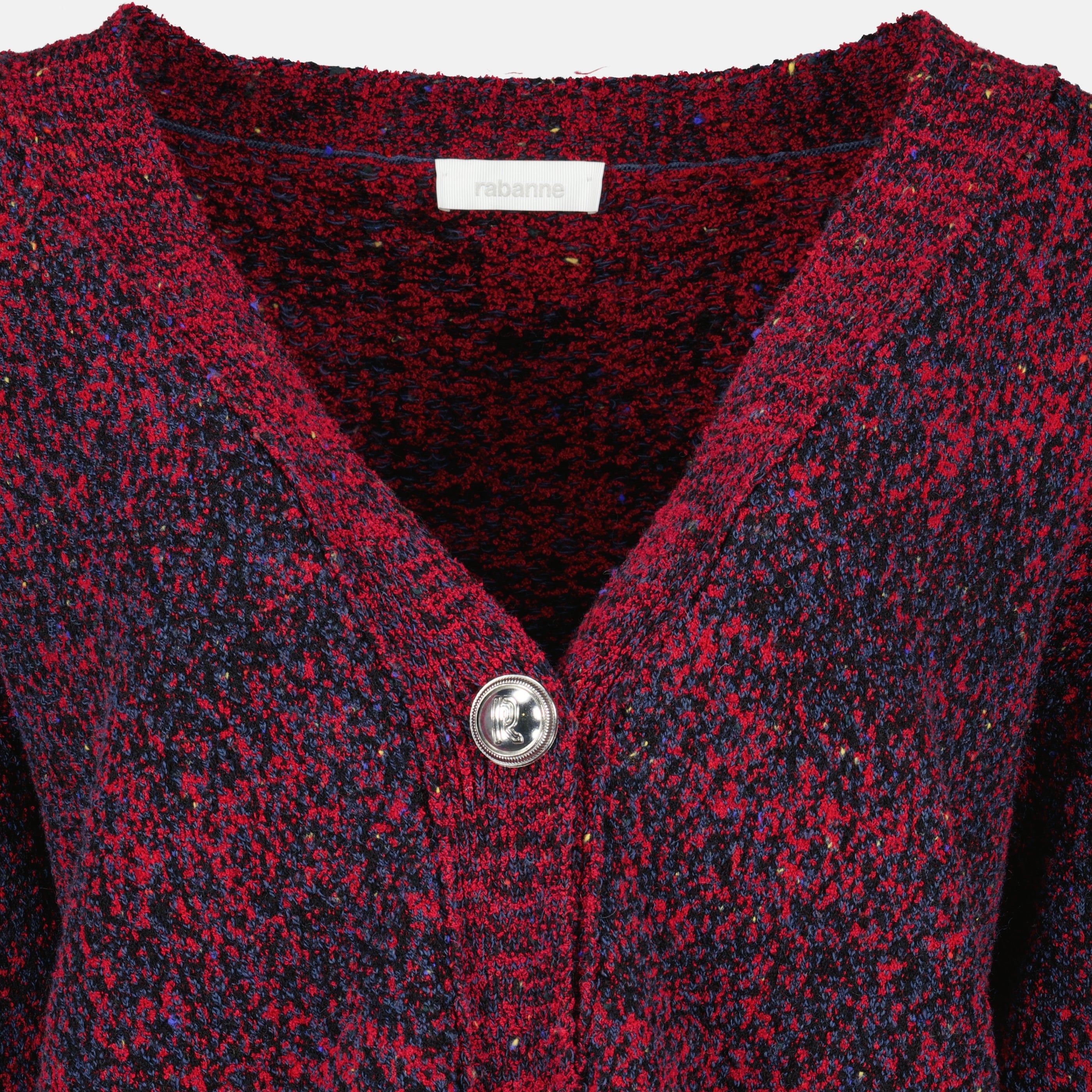 Maille Cardigan rouge effet tweed en coton Rabanne Rouge Femme