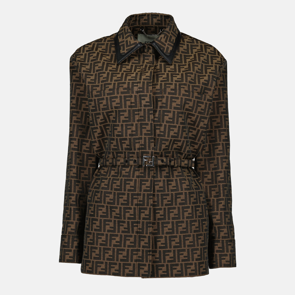 Imagen de la chaqueta de lona FF marrón de Fendi para Mujer - Temporada Primavera-Verano 2026 - Vista Frontal