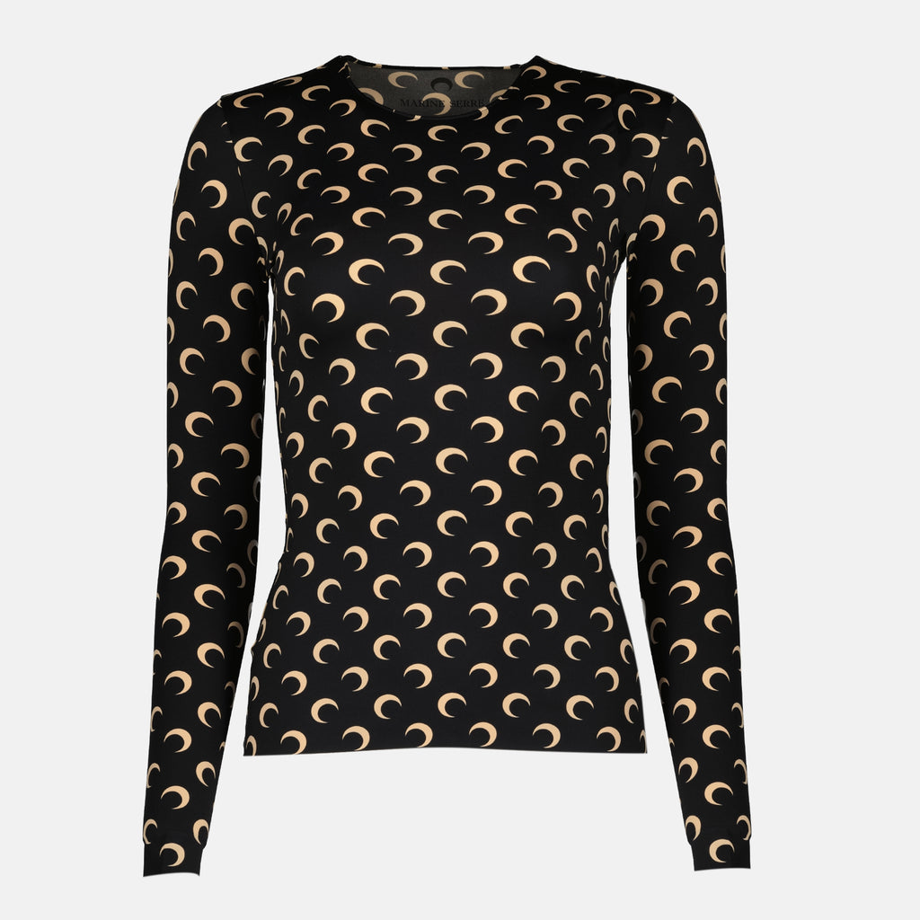 Image de l'article Top Jersey Moon noir et beige de la marque Marine Serre pour Femme - Saison Automne-Hiver 2025 - Vue de Face