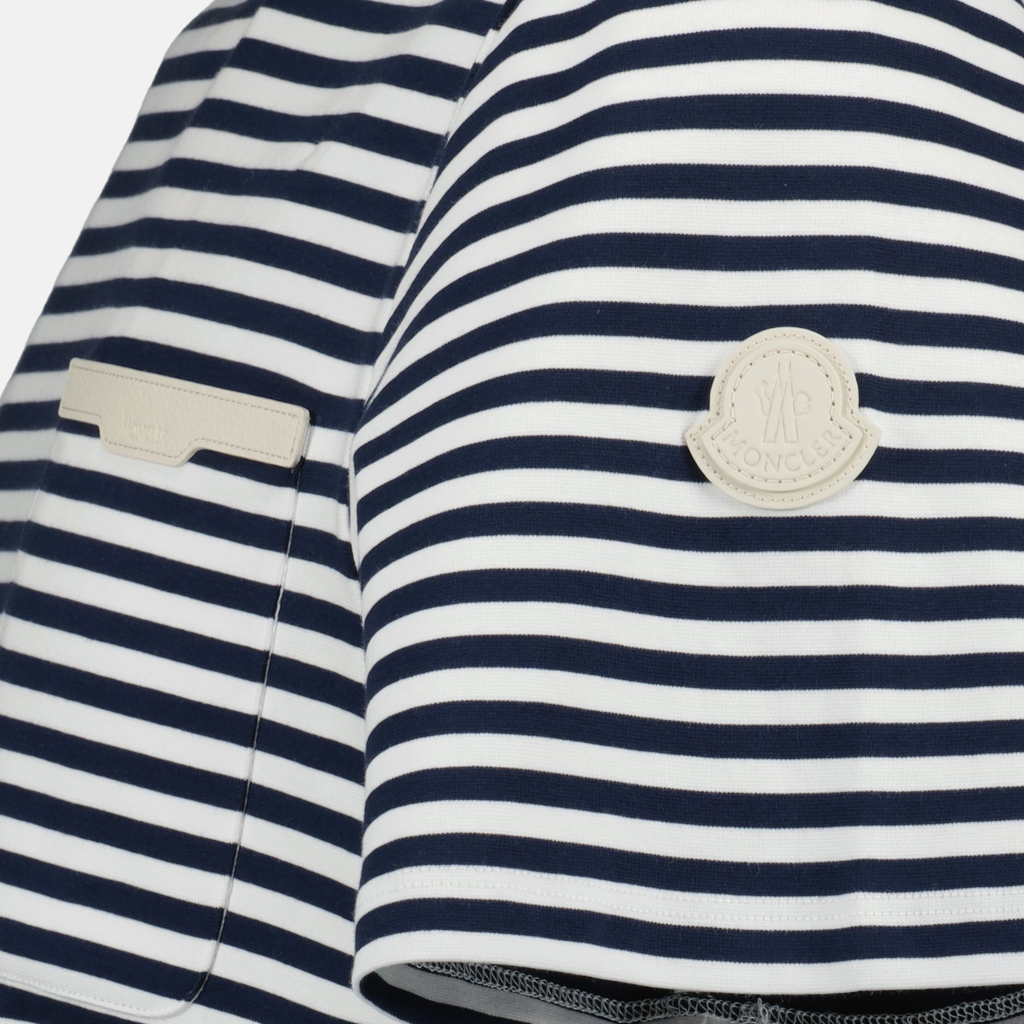 Image of the Moncler brand navy striped T-shirt for men - Spring-Summer 2026 - Detailed View_1