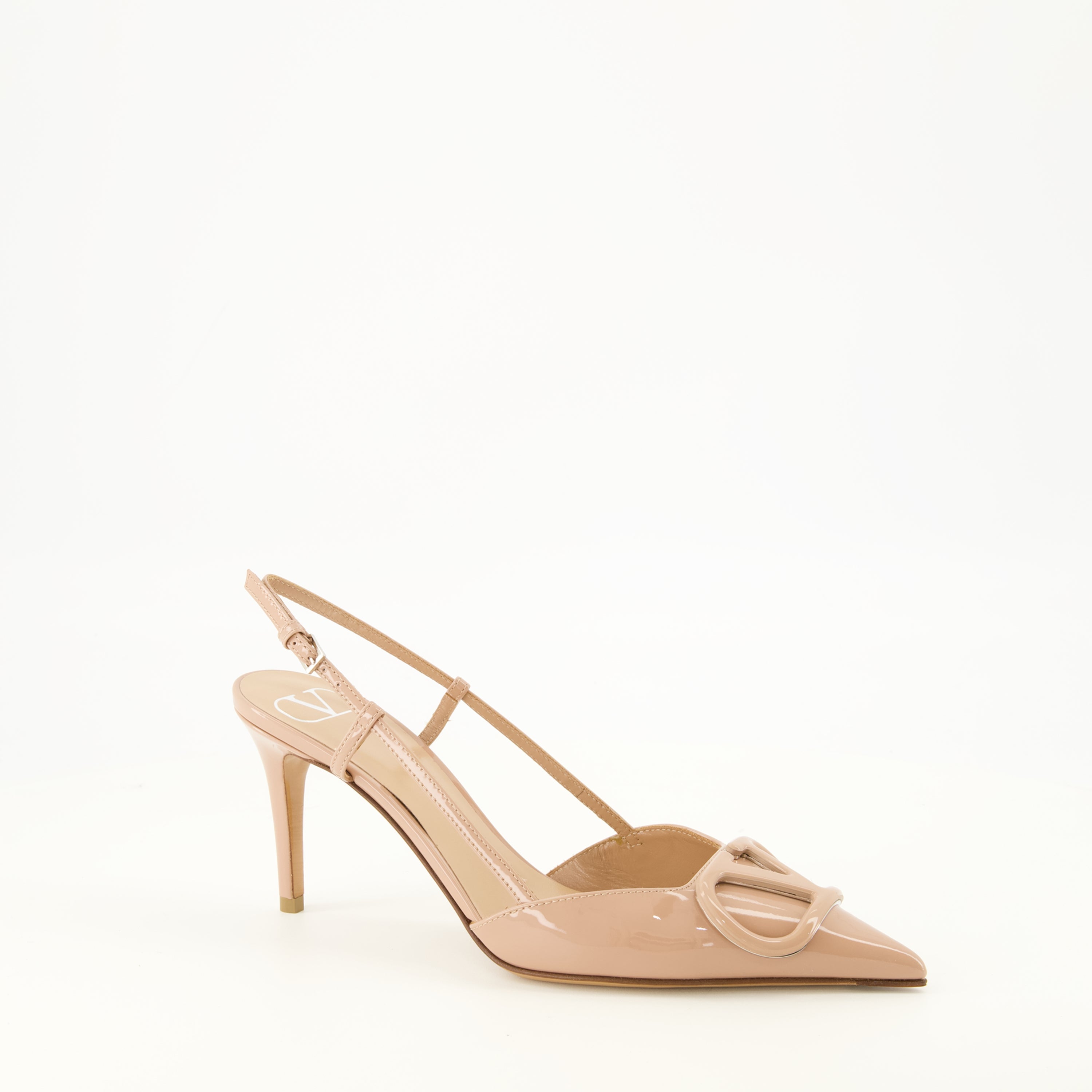 Escarpins VLogo Pumps en Cuero Patente Rosa Valentino Garavani Rose Femme