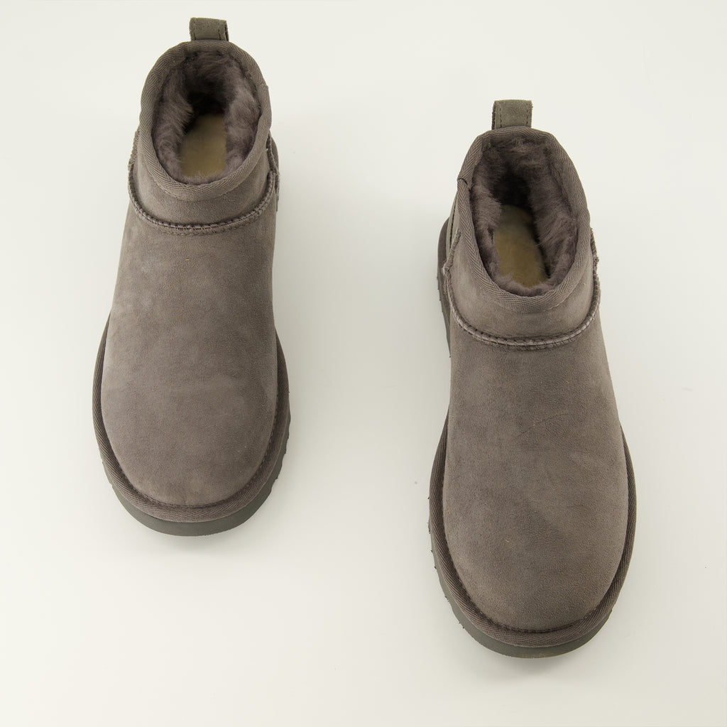 Bottines Botas Classic Ultra Mini Grises Ugg Gris Femme