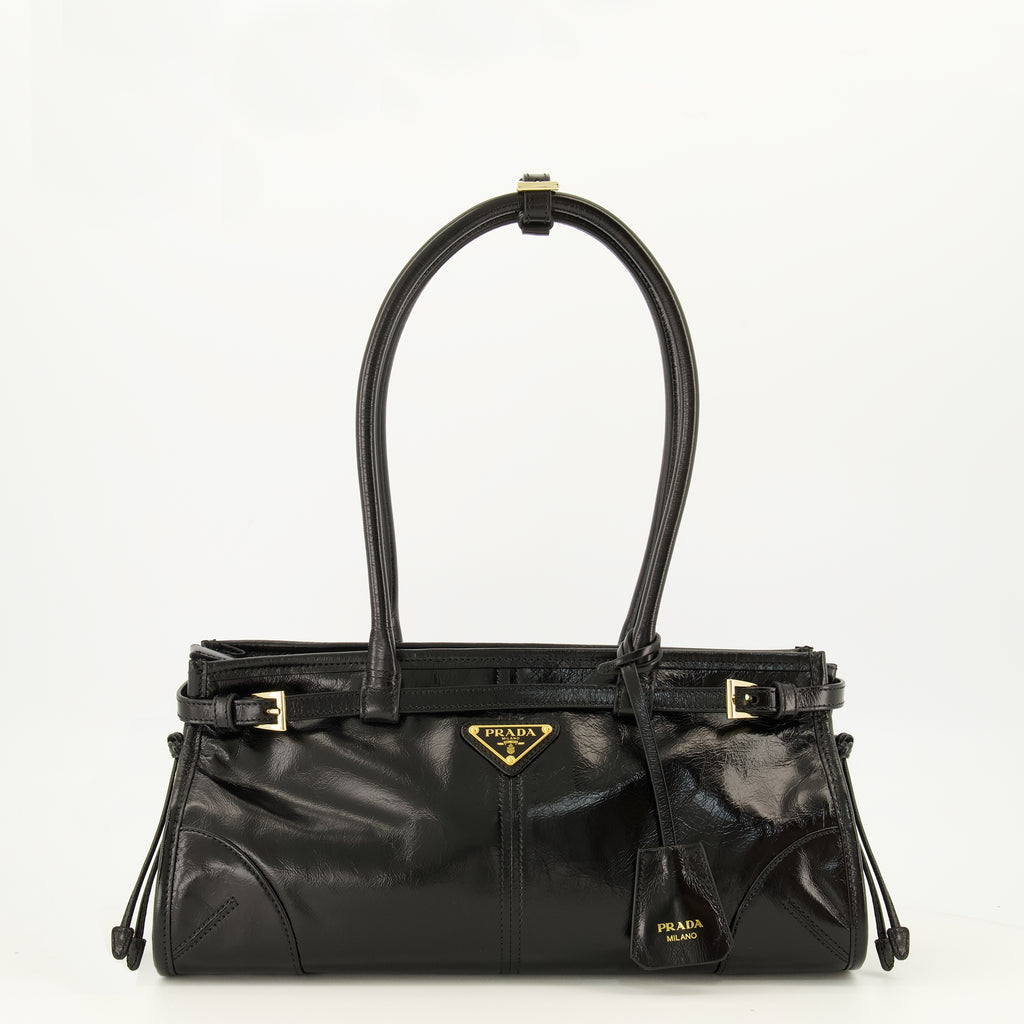Sacs à main et épaule Mala Média de Couro Bonnie em Preto Prada Noir Femme