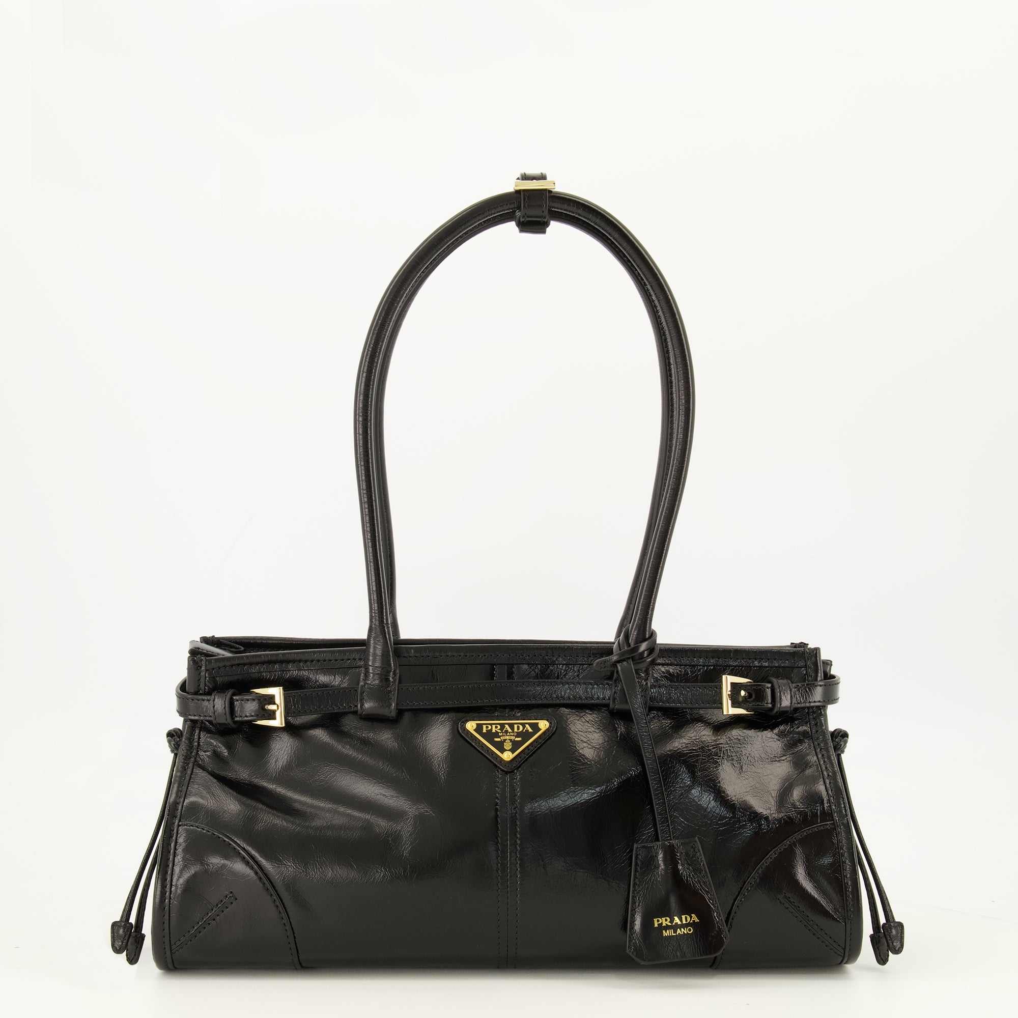 Sacs à main et épaule Mala Média de Couro Bonnie em Preto Prada Noir Femme