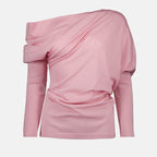 Maglieria Maglione in Lana con Collo Drappeggiato Moschino Rosa Femme