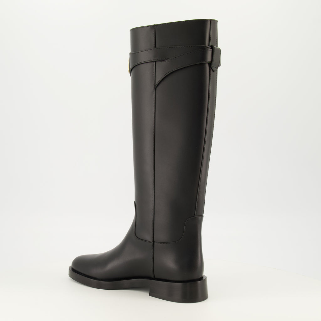 Bottes Bottes VLogo en cuir noir Valentino Garavani Noir Femme