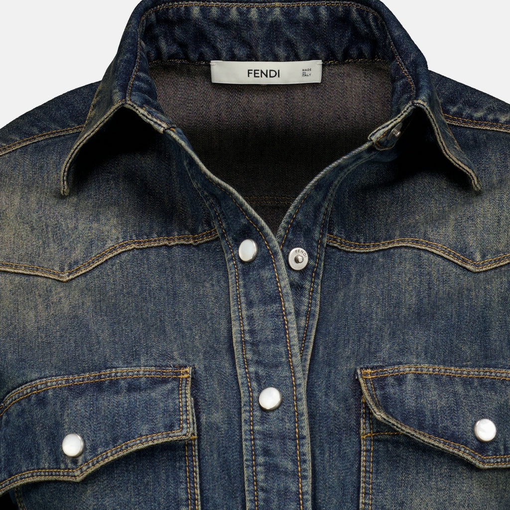 Chemises Faded Blue Denim Shirt Fendi Bleu foncé Femme