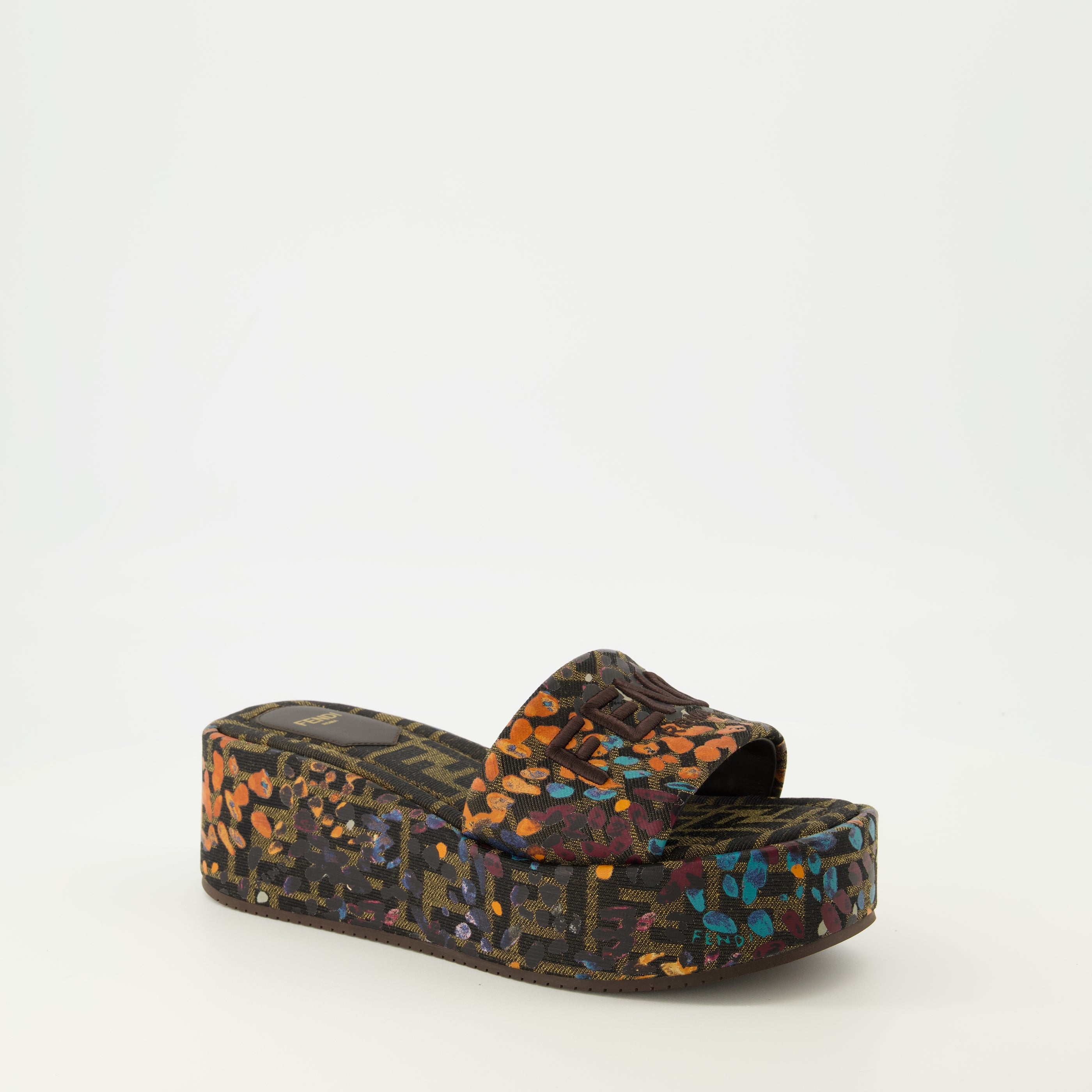 Compensées et plateformes Mules compensées à motif FF floral Fendi Marron Femme