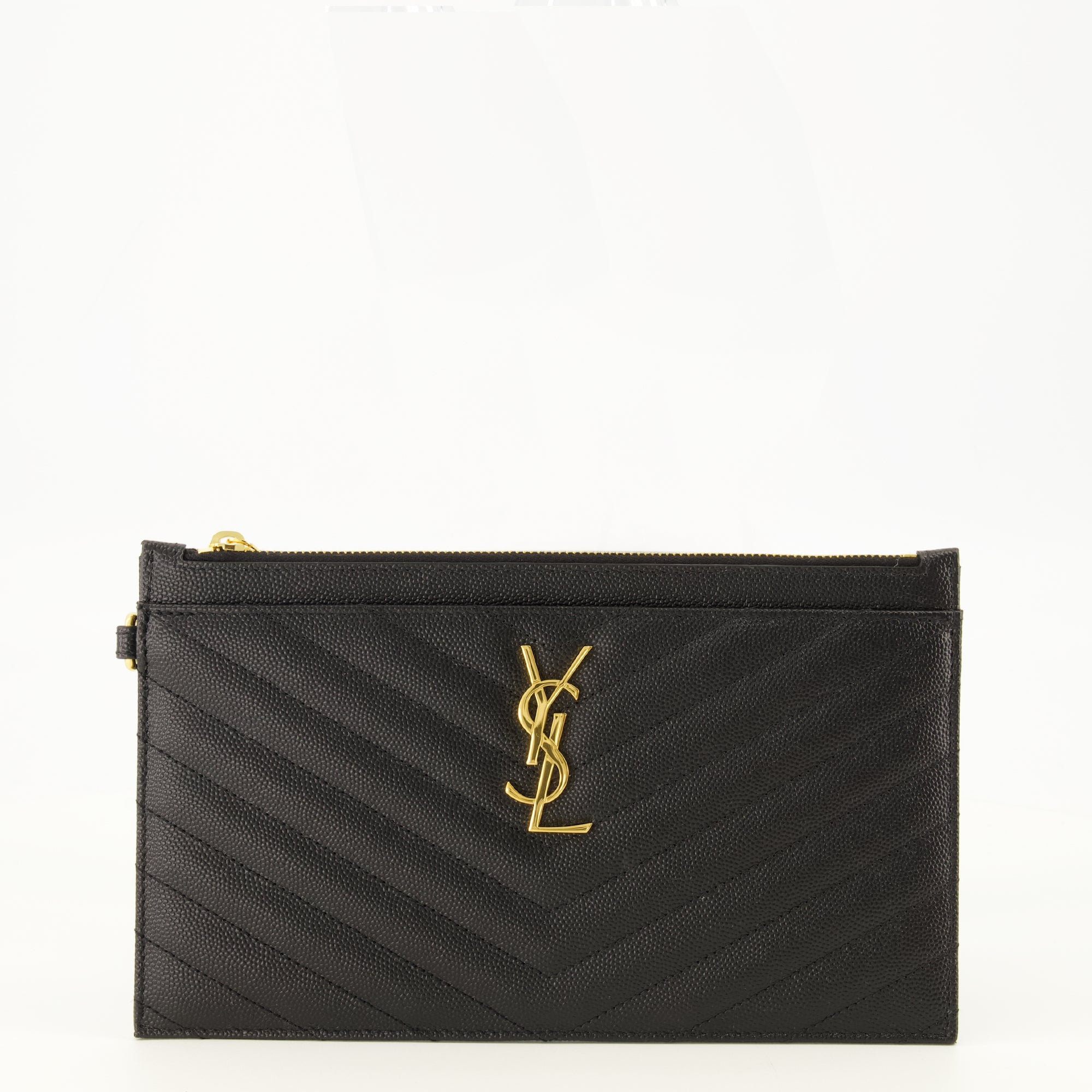 Pochettes Cassandre Leather Clutch in Black Saint Laurent Noir Femme