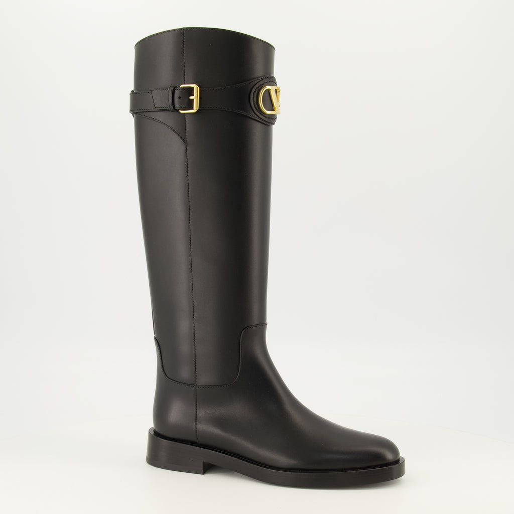 Bottes Bottes VLogo en cuir noir Valentino Garavani Noir Femme