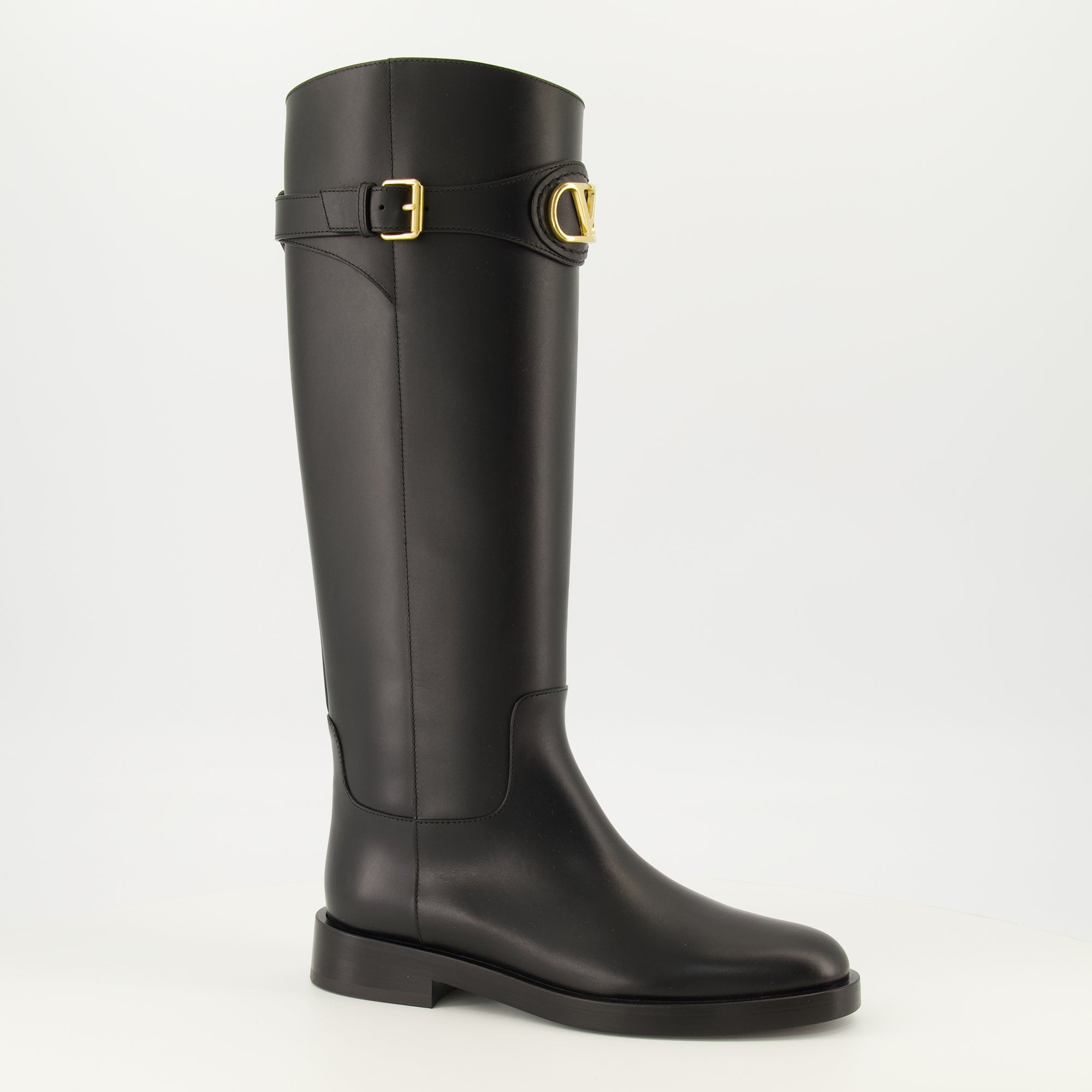 Bottes Bottes VLogo en cuir noir Valentino Garavani Noir Femme