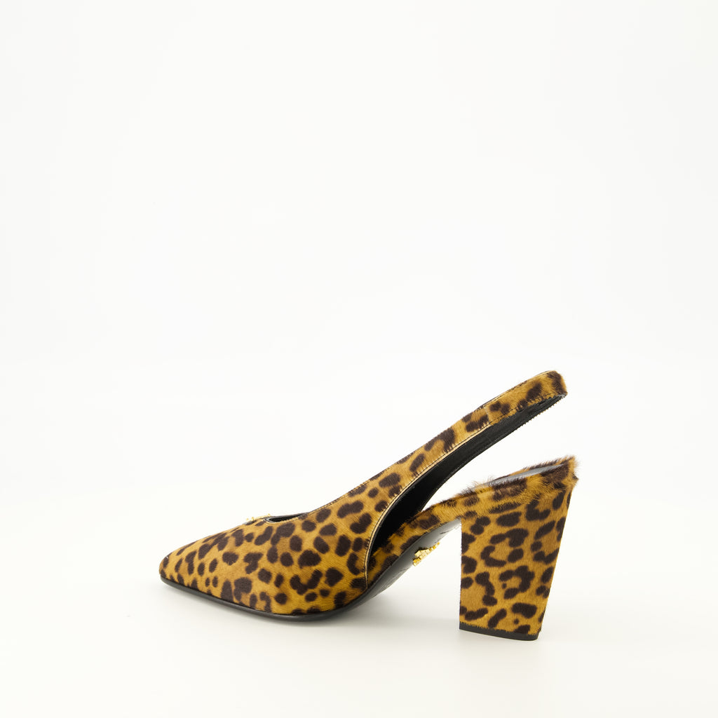 Escarpins Sapatos de Salto em Pele com Padrão de Leopardo Prada Marron Femme