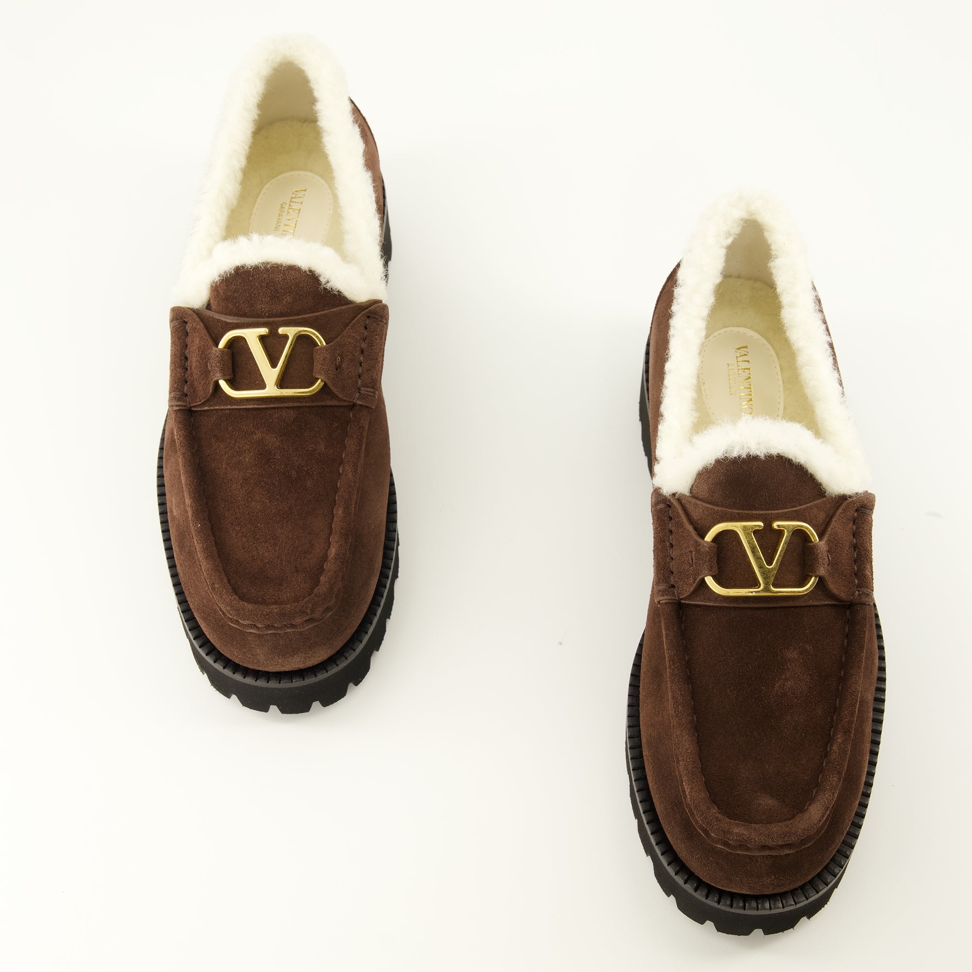 Mocassins Vlogo Suede and Fur Loafers in Brown Valentino Garavani Marron Femme