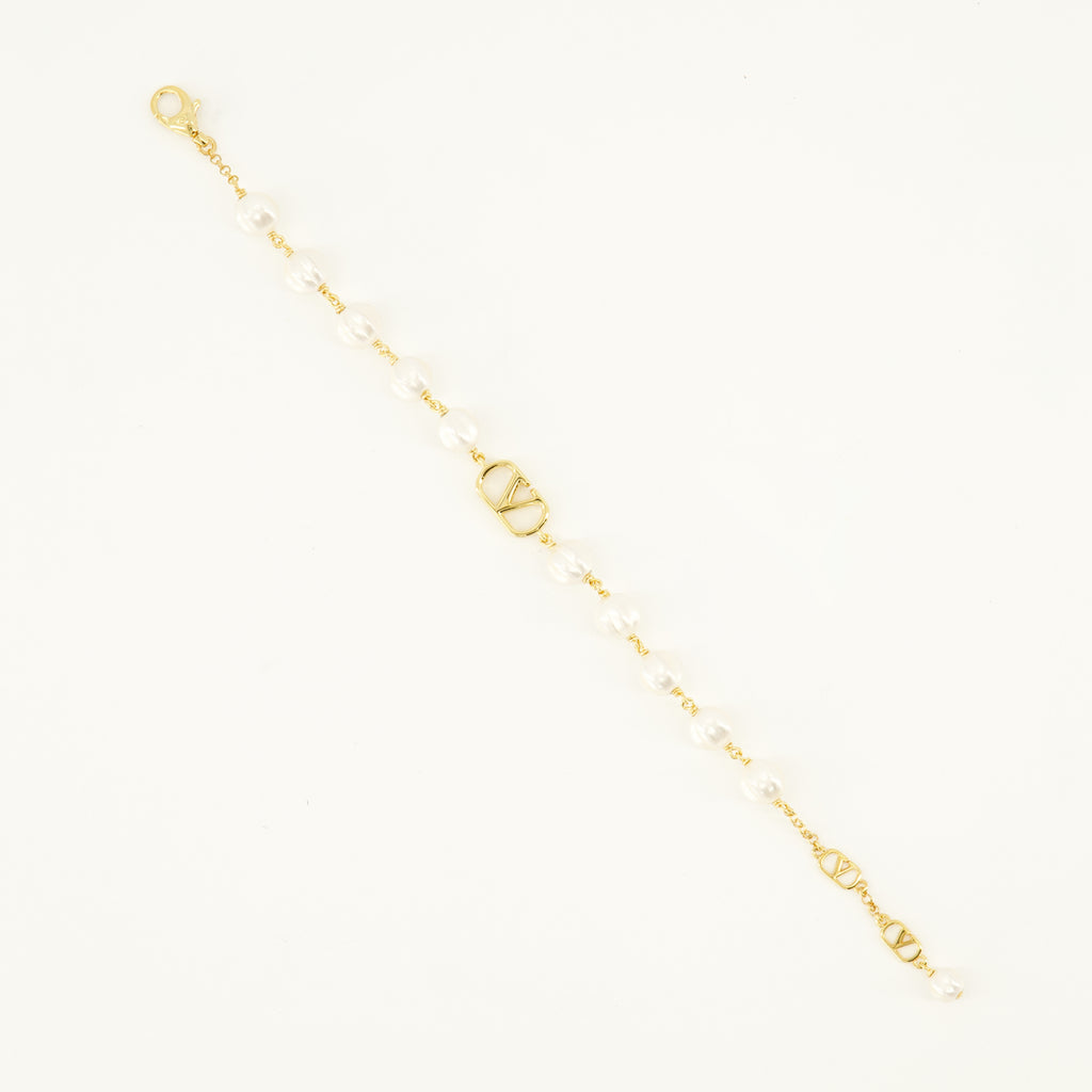 Bijoux Bracelet VLogo avec perles Valentino Garavani Doré Femme