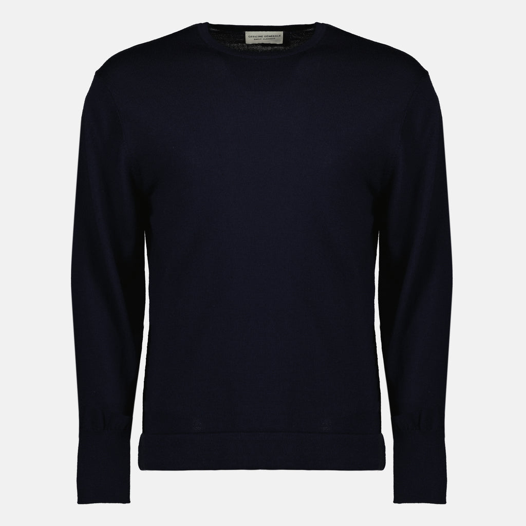 Maille Pull en laine bleu marine Officine Générale Bleu foncé Unisexe