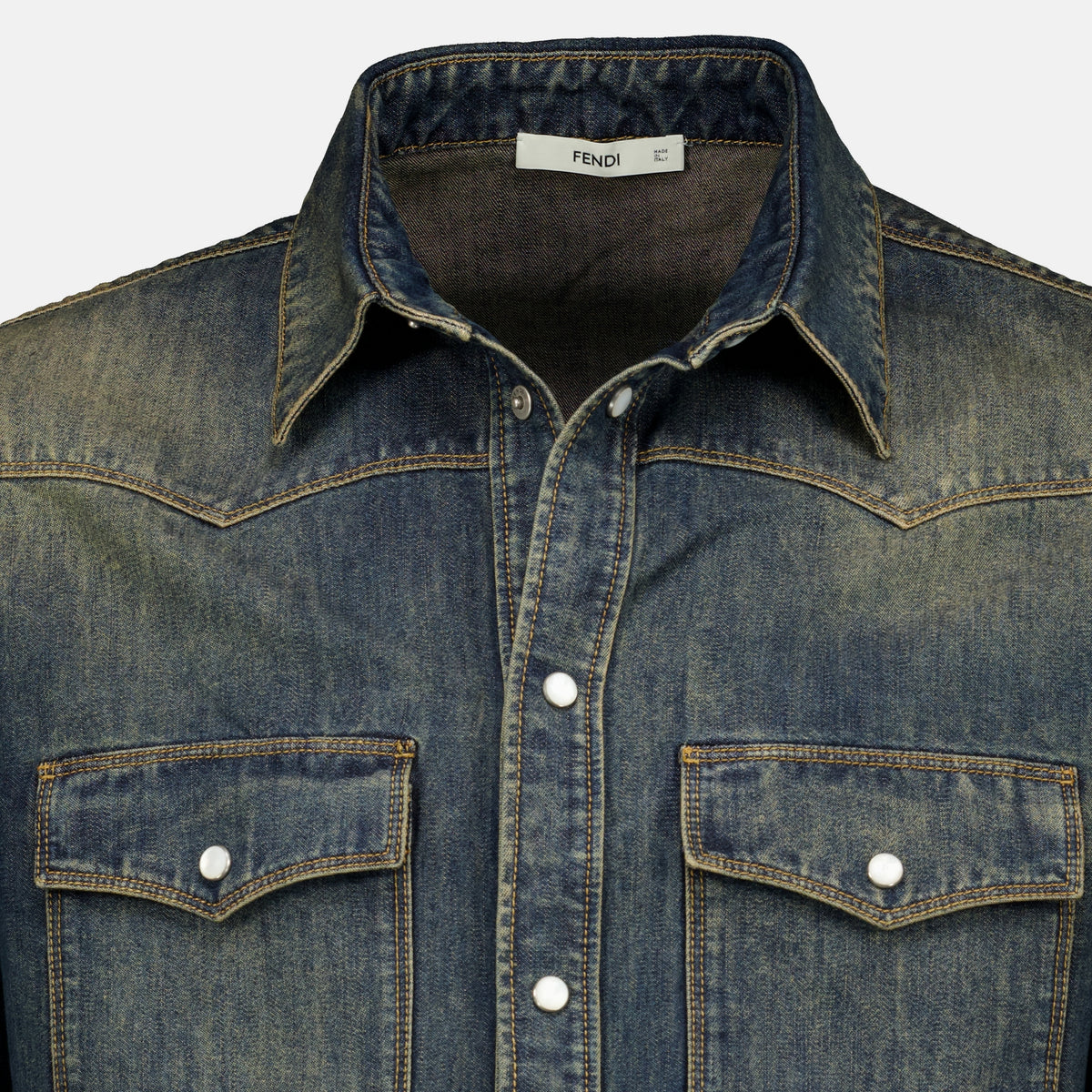 Chemises 바랜 블루 데님 셔츠 Fendi Bleu Homme