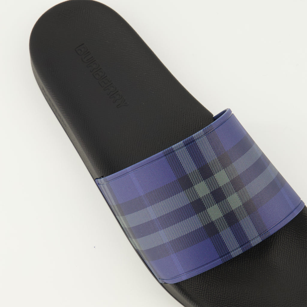 Chaussures ouvertes Check Navy Blue Slides Burberry Bleu fonce Homme