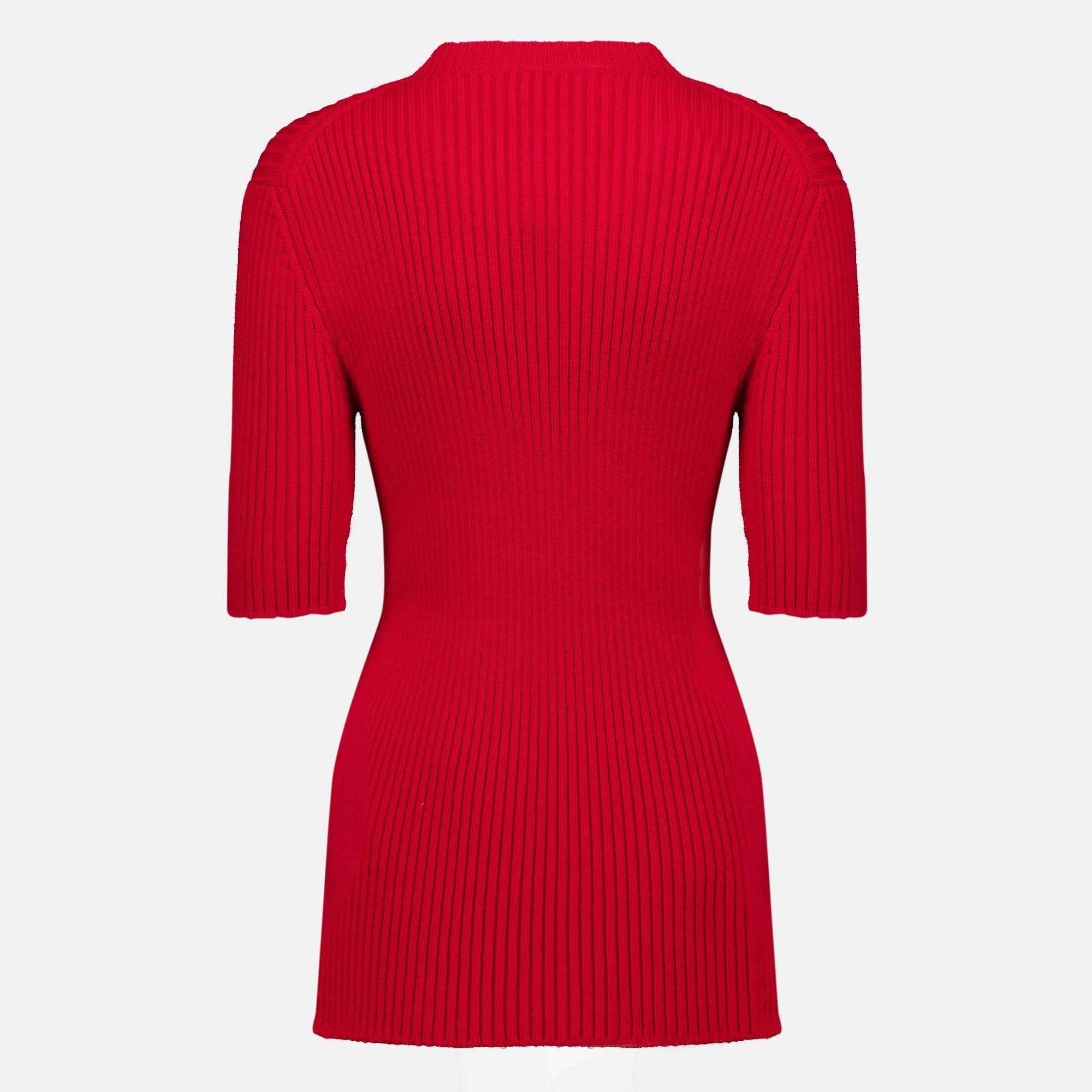 Maille 레드 컬러의 반소매 리브 니트 스웨터 Prada Rouge Femme