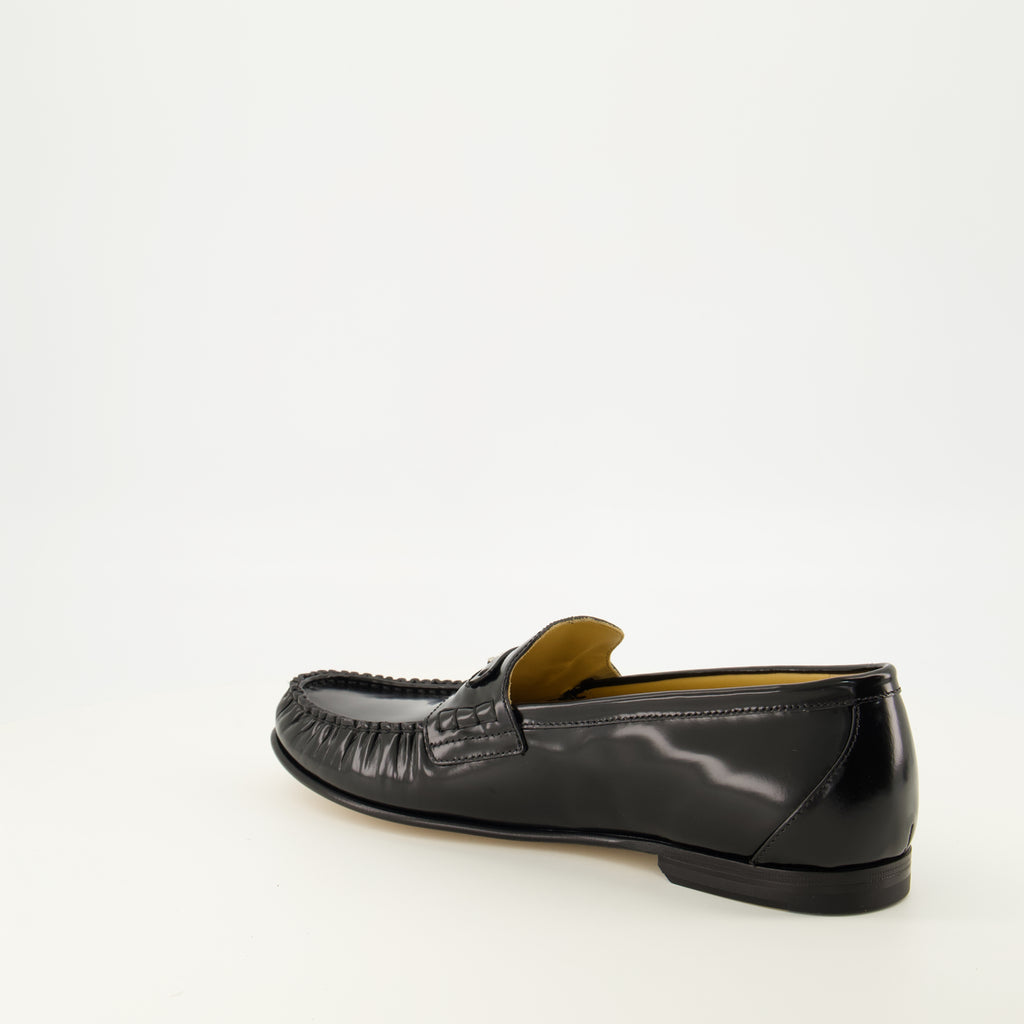 Mocassins Scrunch Schwarze Leder Slipper Fendi Noir Homme