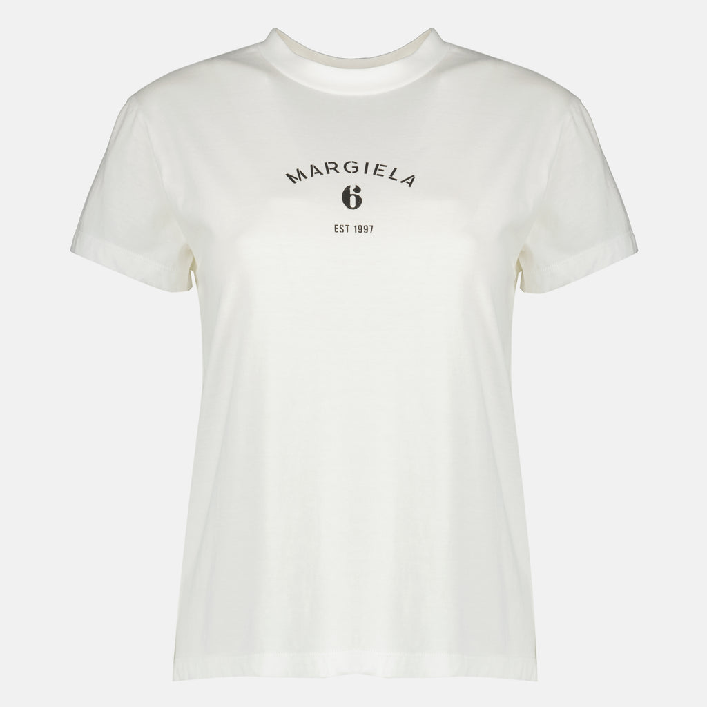 T-shirts T-shirt in Cotone Bianco con Logo Mm6 Blanc Femme