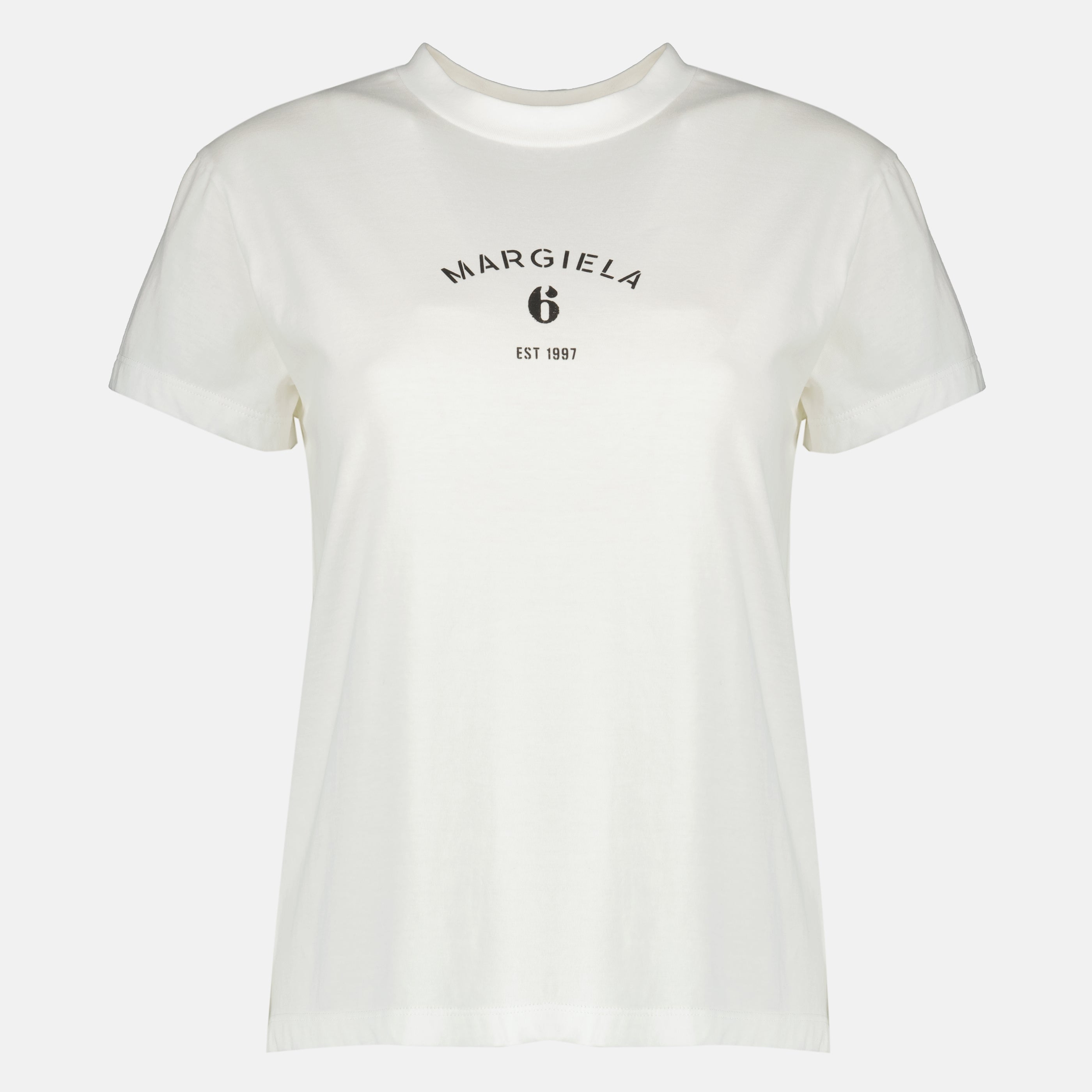 T-shirts T-shirt in Cotone Bianco con Logo Mm6 Blanc Femme