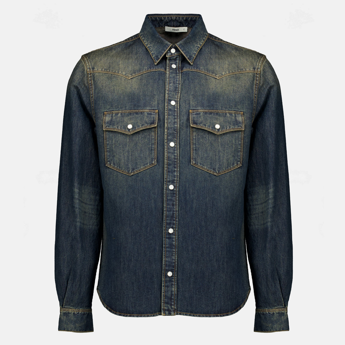 Chemises 바랜 블루 데님 셔츠 Fendi Bleu Homme